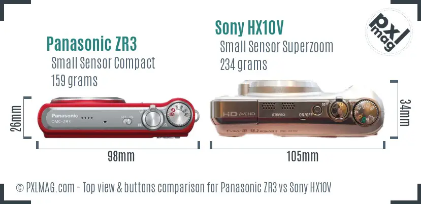 Panasonic ZR3 vs Sony HX10V top view buttons comparison