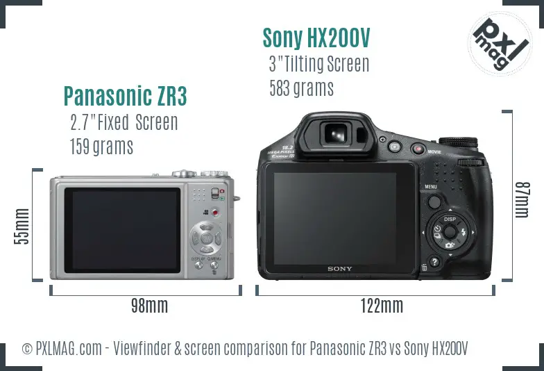Panasonic ZR3 vs Sony HX200V Screen and Viewfinder comparison
