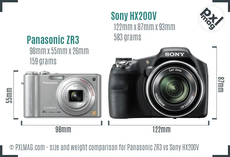 Panasonic ZR3 vs Sony HX200V size comparison