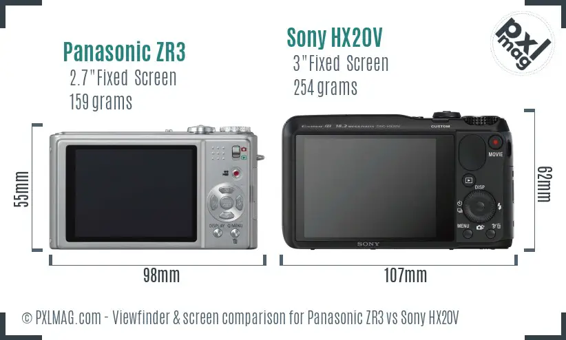 Panasonic ZR3 vs Sony HX20V Screen and Viewfinder comparison