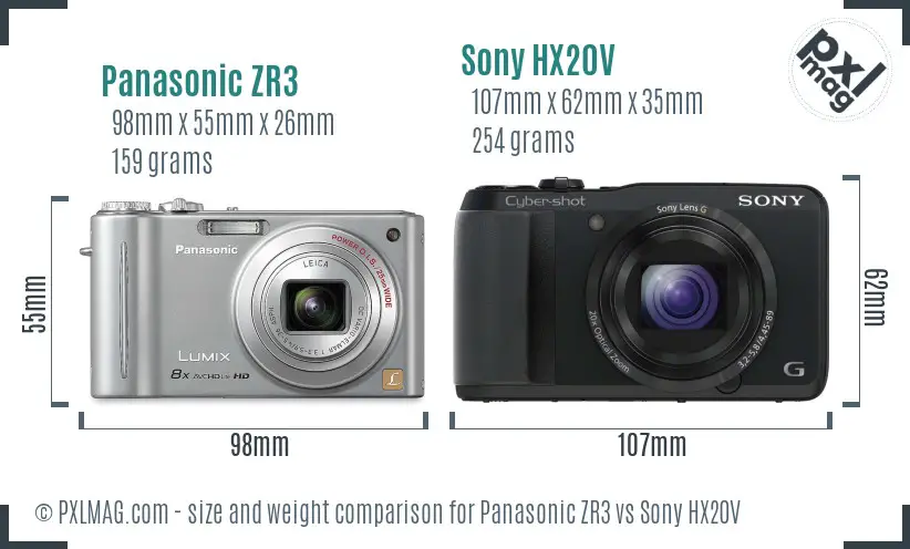 Panasonic ZR3 vs Sony HX20V size comparison