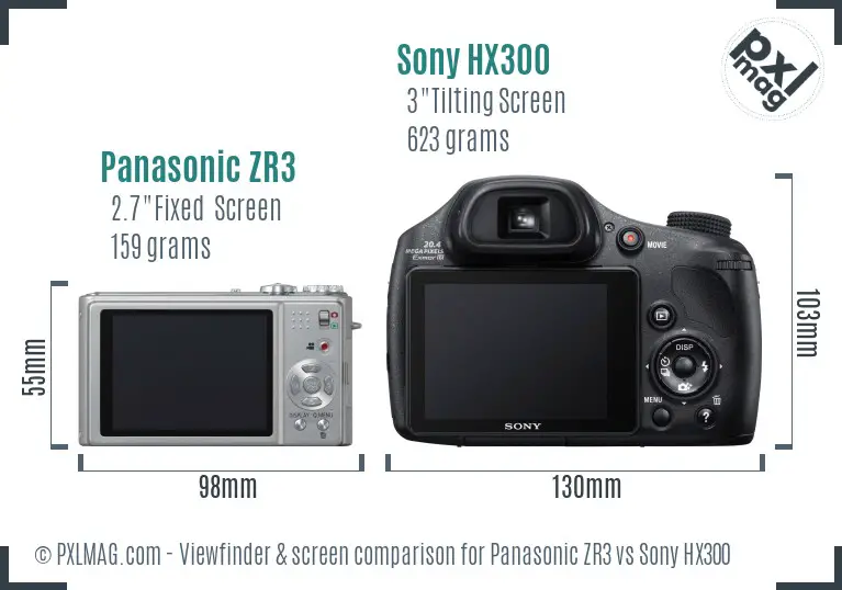 Panasonic ZR3 vs Sony HX300 Screen and Viewfinder comparison