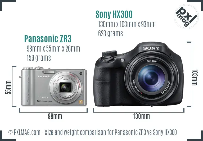 Panasonic ZR3 vs Sony HX300 size comparison