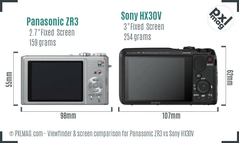 Panasonic ZR3 vs Sony HX30V Screen and Viewfinder comparison