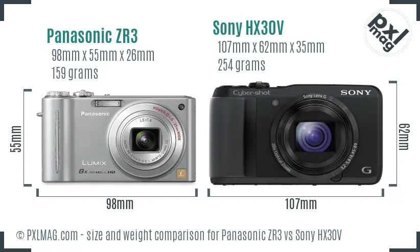 Panasonic ZR3 vs Sony HX30V size comparison