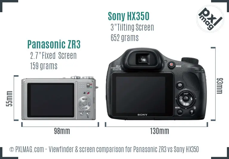 Panasonic ZR3 vs Sony HX350 Screen and Viewfinder comparison