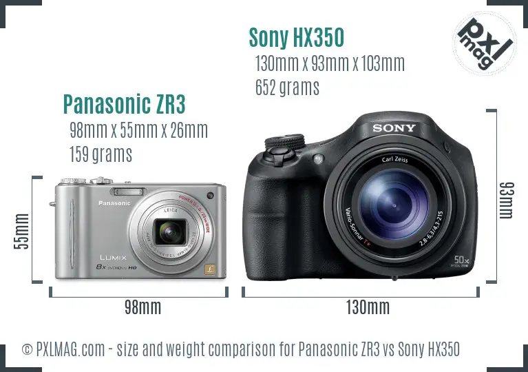 Panasonic ZR3 vs Sony HX350 size comparison
