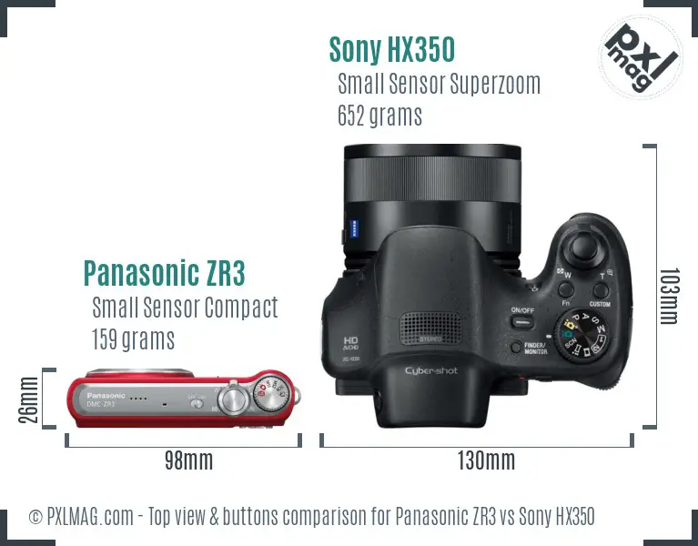 Panasonic ZR3 vs Sony HX350 top view buttons comparison