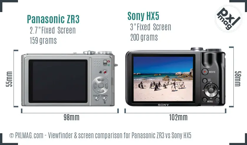 Panasonic ZR3 vs Sony HX5 Screen and Viewfinder comparison