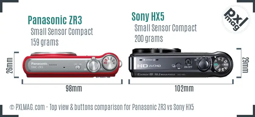 Panasonic ZR3 vs Sony HX5 top view buttons comparison