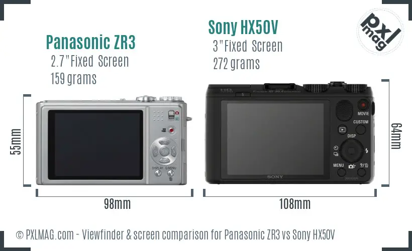 Panasonic ZR3 vs Sony HX50V Screen and Viewfinder comparison