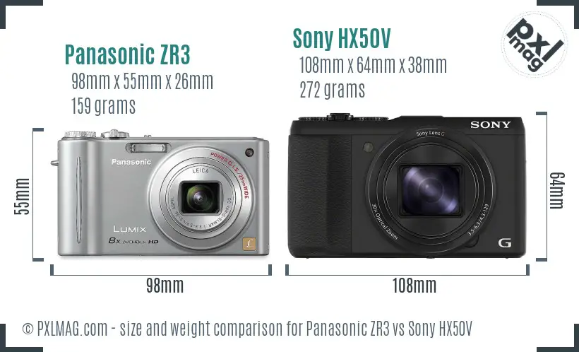 Panasonic ZR3 vs Sony HX50V size comparison