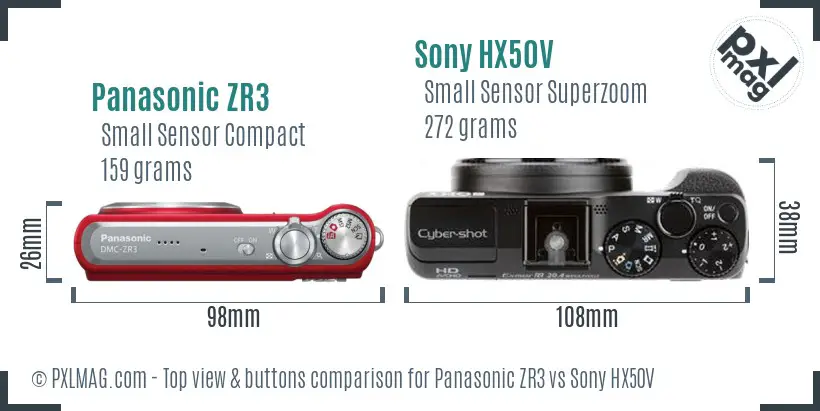 Panasonic ZR3 vs Sony HX50V top view buttons comparison