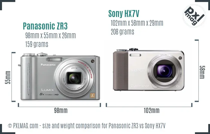 Panasonic ZR3 vs Sony HX7V size comparison