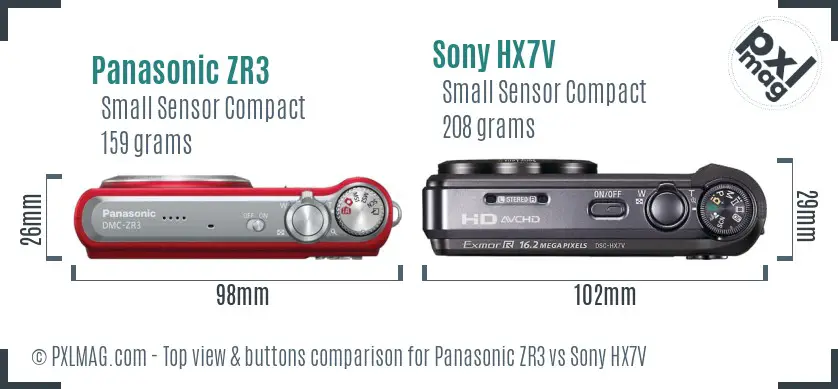 Panasonic ZR3 vs Sony HX7V top view buttons comparison