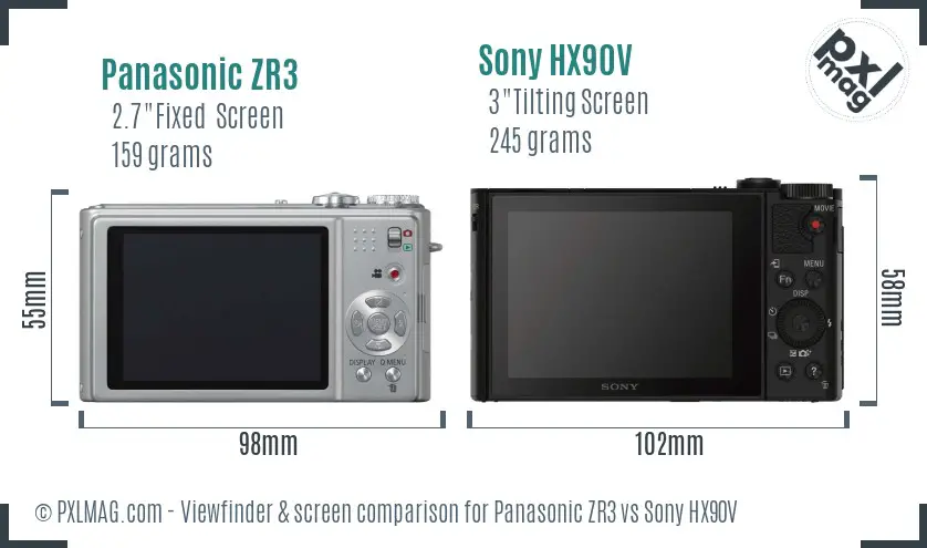 Panasonic ZR3 vs Sony HX90V Screen and Viewfinder comparison