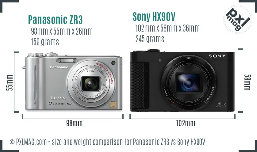 Panasonic ZR3 vs Sony HX90V size comparison