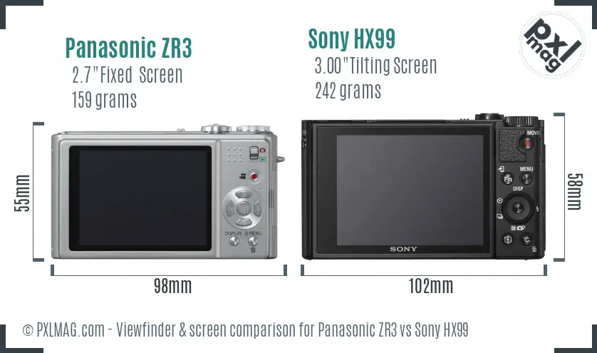 Panasonic ZR3 vs Sony HX99 Screen and Viewfinder comparison