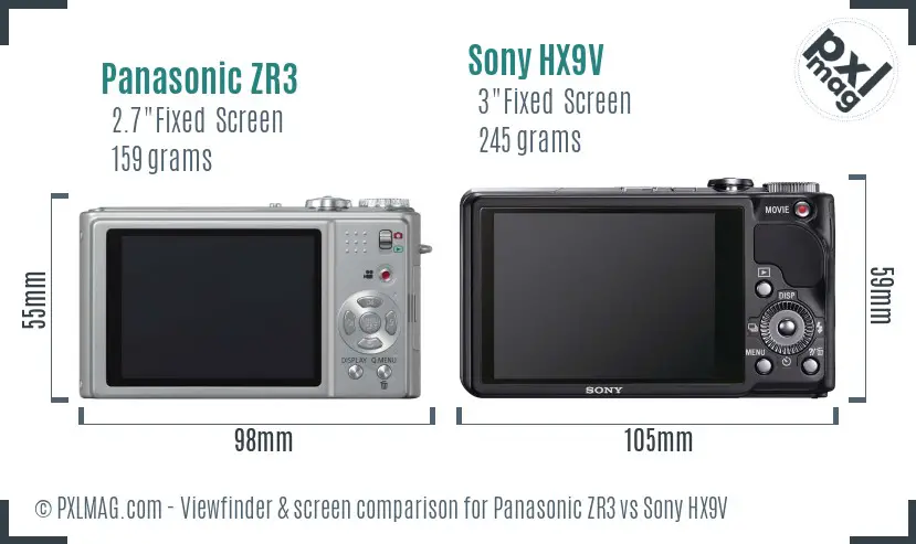 Panasonic ZR3 vs Sony HX9V Screen and Viewfinder comparison