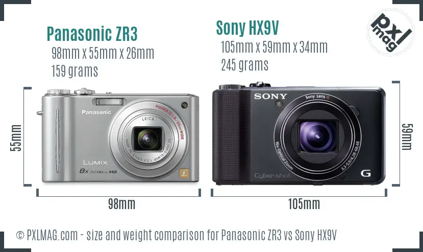 Panasonic ZR3 vs Sony HX9V size comparison