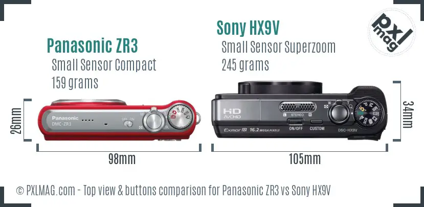 Panasonic ZR3 vs Sony HX9V top view buttons comparison