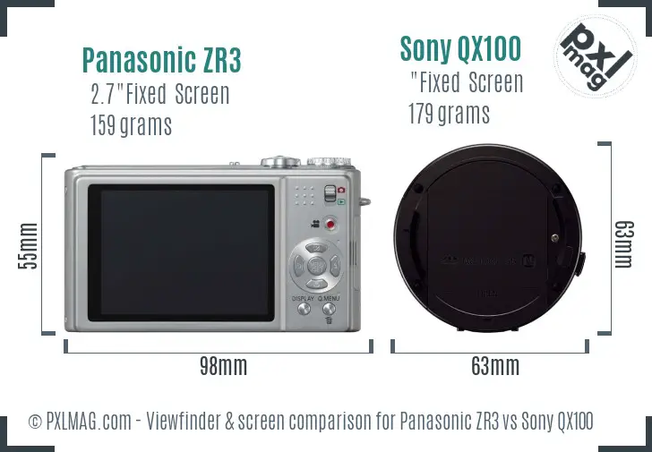 Panasonic ZR3 vs Sony QX100 Screen and Viewfinder comparison