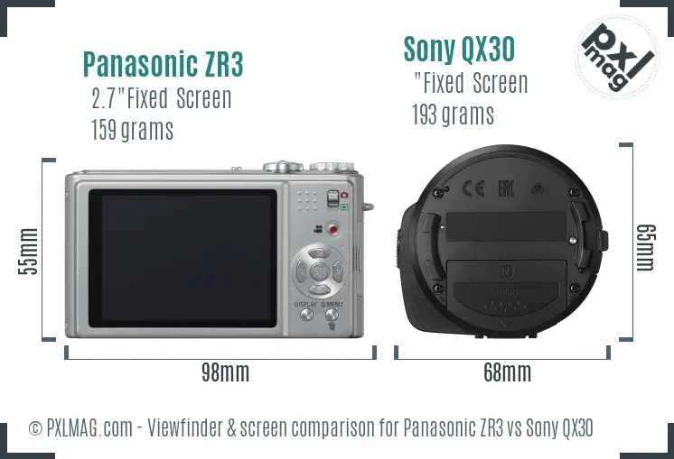 Panasonic ZR3 vs Sony QX30 Screen and Viewfinder comparison