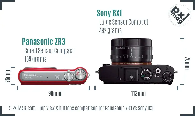 Panasonic ZR3 vs Sony RX1 top view buttons comparison