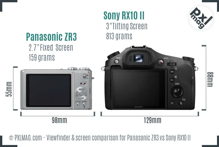 Panasonic ZR3 vs Sony RX10 II Screen and Viewfinder comparison