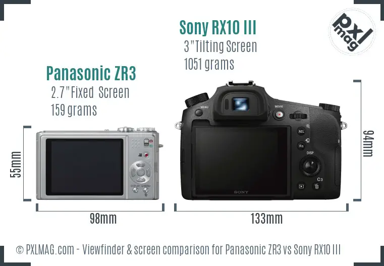 Panasonic ZR3 vs Sony RX10 III Screen and Viewfinder comparison