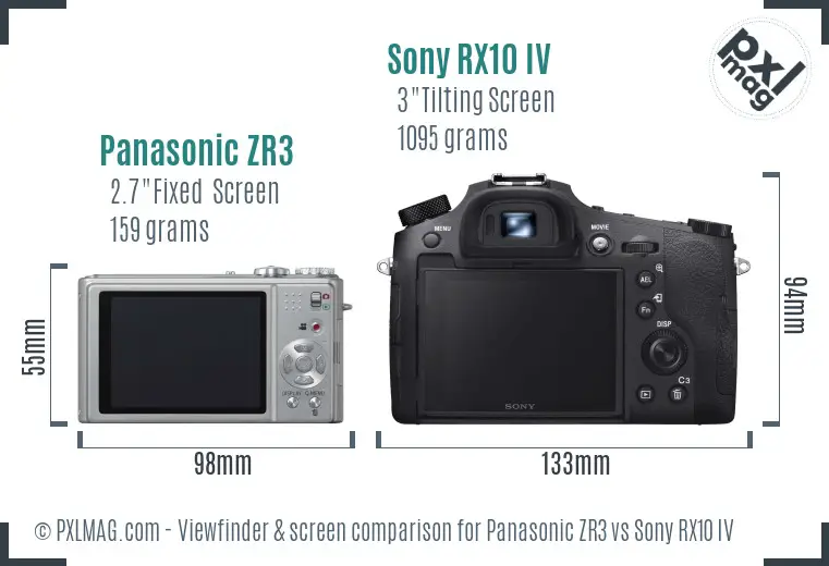 Panasonic ZR3 vs Sony RX10 IV Screen and Viewfinder comparison