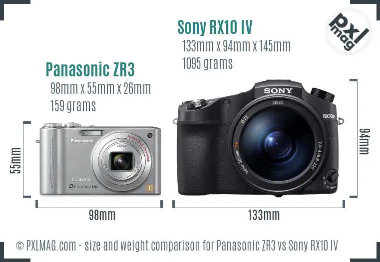 Panasonic ZR3 vs Sony RX10 IV size comparison