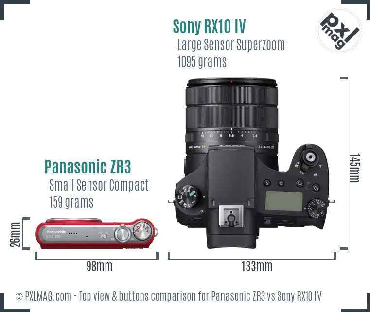 Panasonic ZR3 vs Sony RX10 IV top view buttons comparison