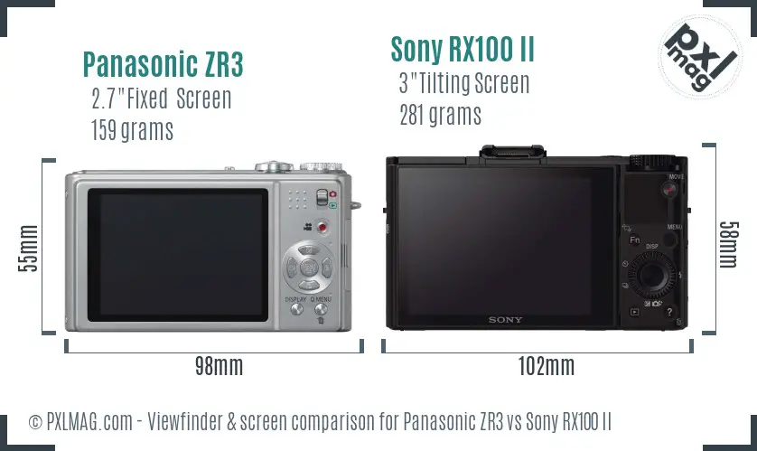 Panasonic ZR3 vs Sony RX100 II Screen and Viewfinder comparison