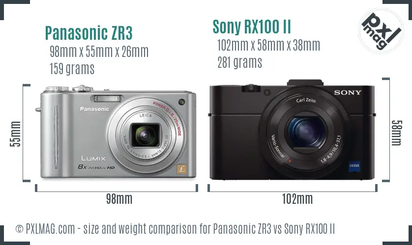 Panasonic ZR3 vs Sony RX100 II size comparison