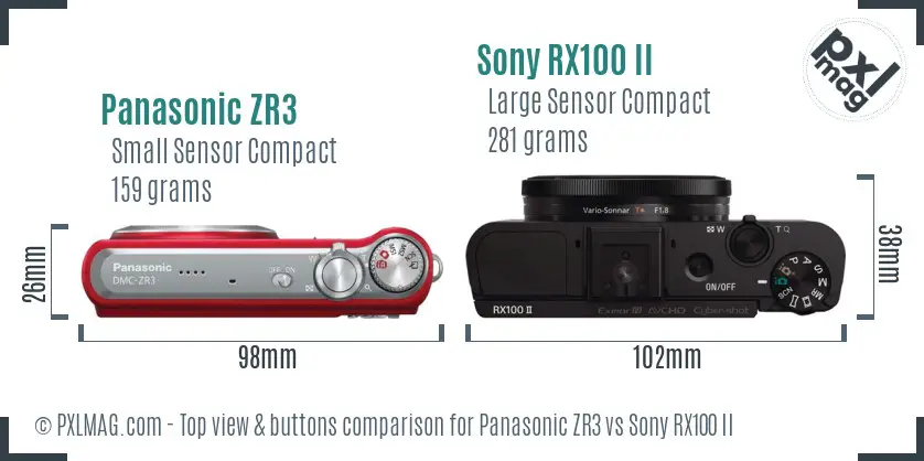 Panasonic ZR3 vs Sony RX100 II top view buttons comparison