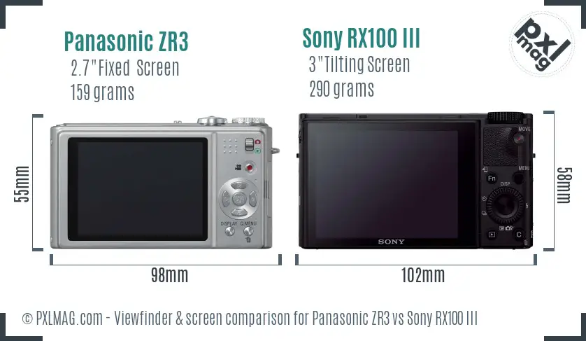 Panasonic ZR3 vs Sony RX100 III Screen and Viewfinder comparison