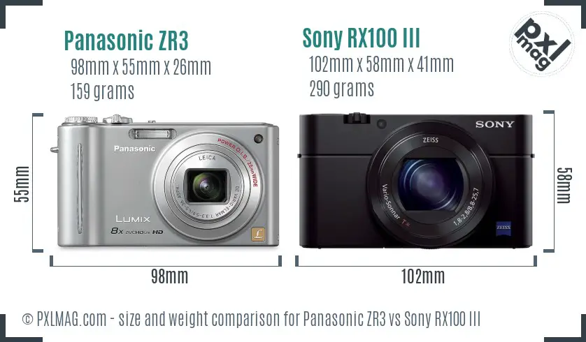 Panasonic ZR3 vs Sony RX100 III size comparison