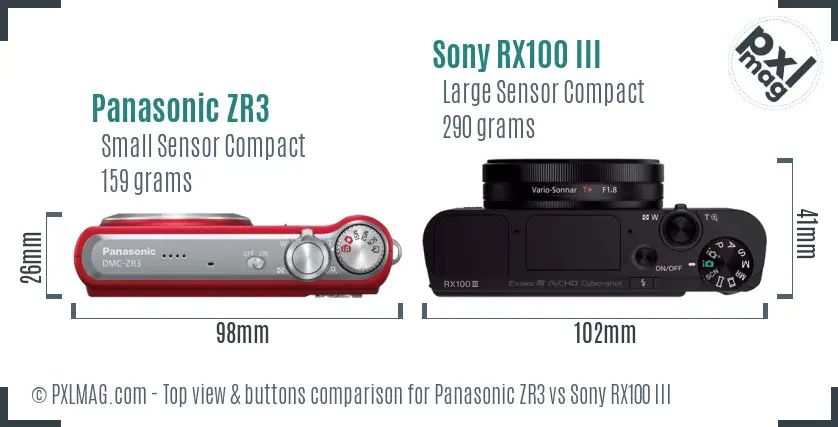 Panasonic ZR3 vs Sony RX100 III top view buttons comparison