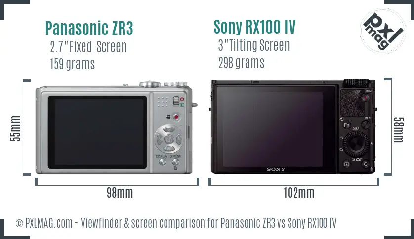 Panasonic ZR3 vs Sony RX100 IV Screen and Viewfinder comparison Panasonic ZR3 vs Sony RX100 IV Screen and Viewfinder comparison