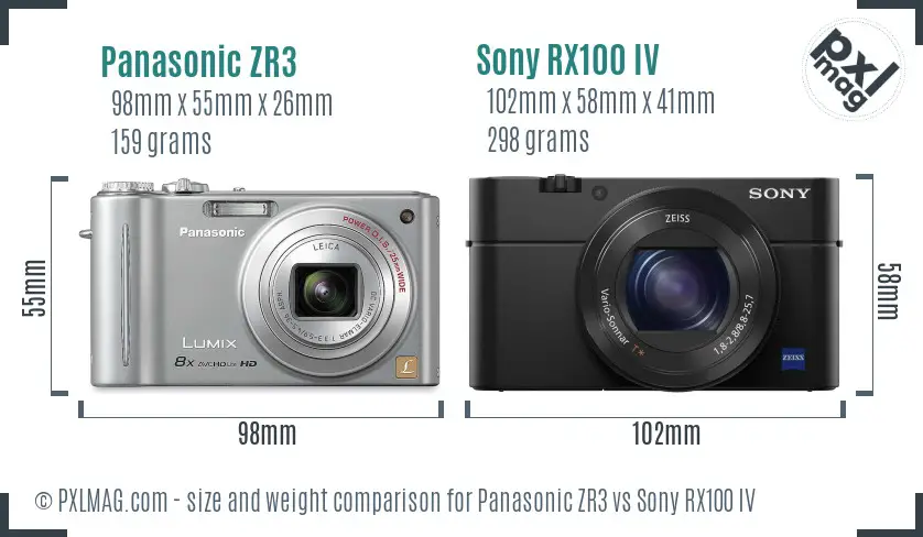 Panasonic ZR3 vs Sony RX100 IV size comparison Panasonic ZR3 vs Sony RX100 IV size comparison