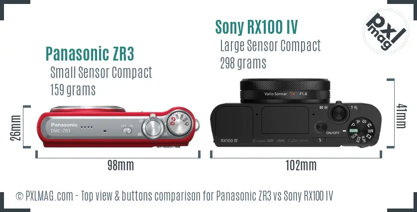 Panasonic ZR3 vs Sony RX100 IV top view buttons comparison Panasonic ZR3 vs Sony RX100 IV top view buttons comparison
