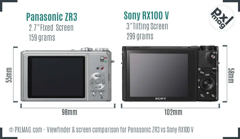 Panasonic ZR3 vs Sony RX100 V Screen and Viewfinder comparison
