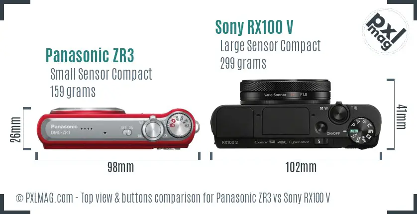 Panasonic ZR3 vs Sony RX100 V top view buttons comparison