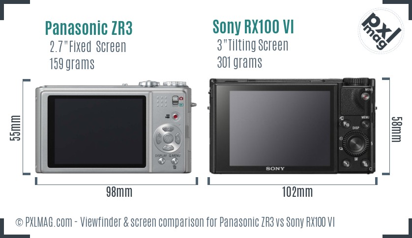 Panasonic ZR3 vs Sony RX100 VI Screen and Viewfinder comparison