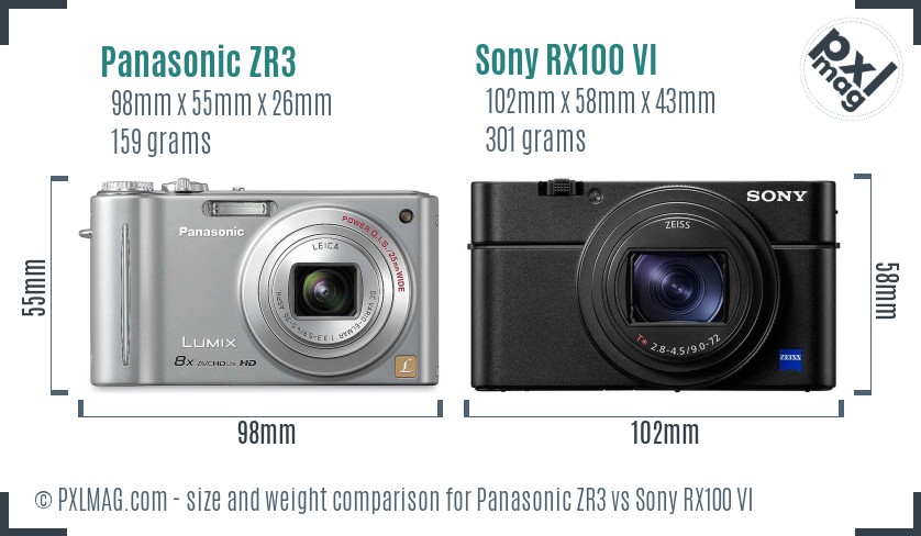 Panasonic ZR3 vs Sony RX100 VI size comparison Panasonic ZR3 vs Sony RX100 VI size comparison