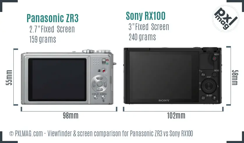 Panasonic ZR3 vs Sony RX100 Screen and Viewfinder comparison