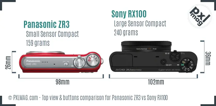 Panasonic ZR3 vs Sony RX100 top view buttons comparison
