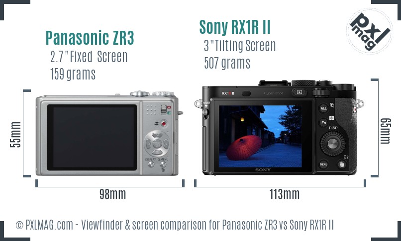 Panasonic ZR3 vs Sony RX1R II Screen and Viewfinder comparison