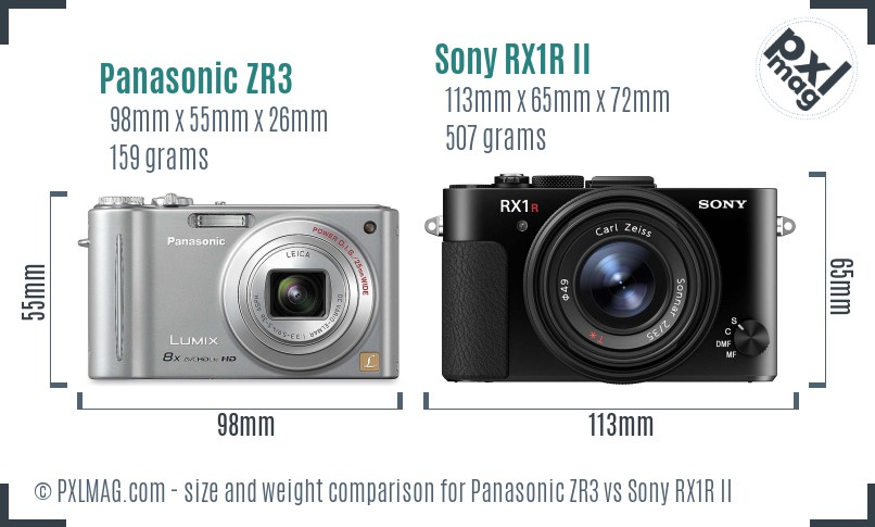 Panasonic ZR3 vs Sony RX1R II size comparison